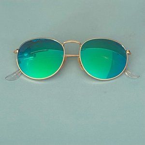 SOJOS Gold/Greenish Blue Reflective Small Round Sunglasses